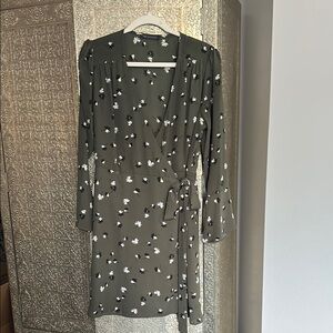 Marks & Spencer Olive Green Floral Wrap Tie Front Sheath Dress